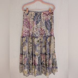 CAbi 100% Silk Floral Tiered Skirt Cottagecore Fairy Boho #237 Size Medium